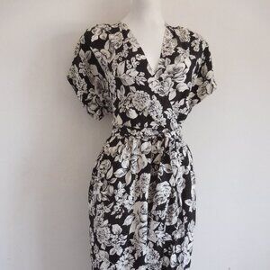 NWT 1980s Vintage YSL Saint Laurent Rive Gauche Black & White Floral Silk Dress